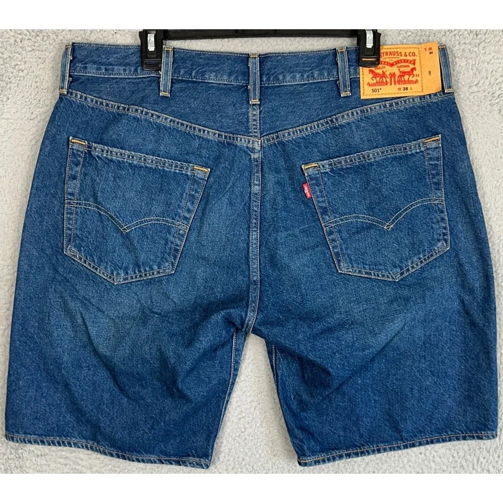 Levis 501 XX Shorts Mens 38 Blue Original Fit Button Fly Distressed Jean Denim